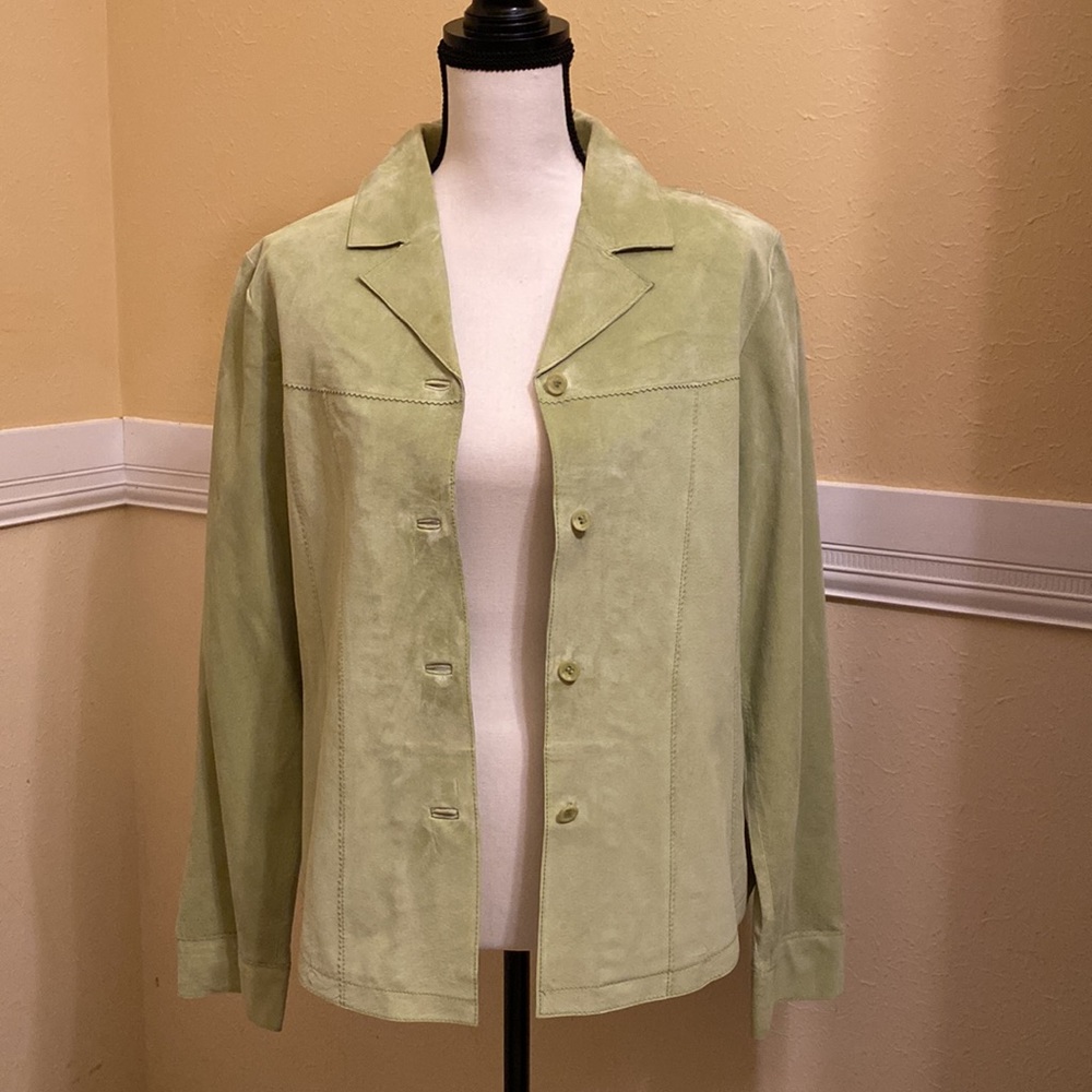 One98nine Leather Light Green Jacket; Large; 100%… - image 5